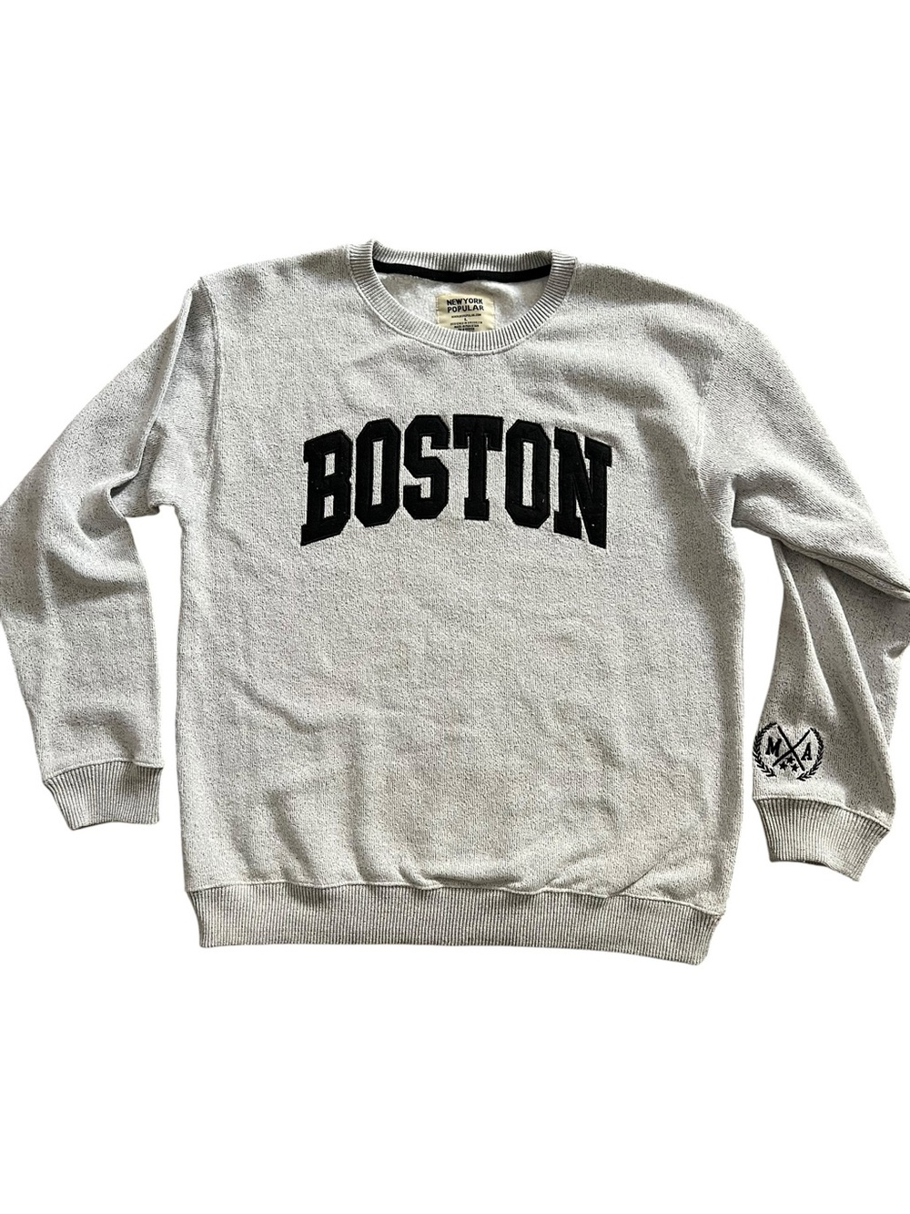 New York Popular Boston Crewneck Sweatshirt Gray L Varsity Collegiate Preppy